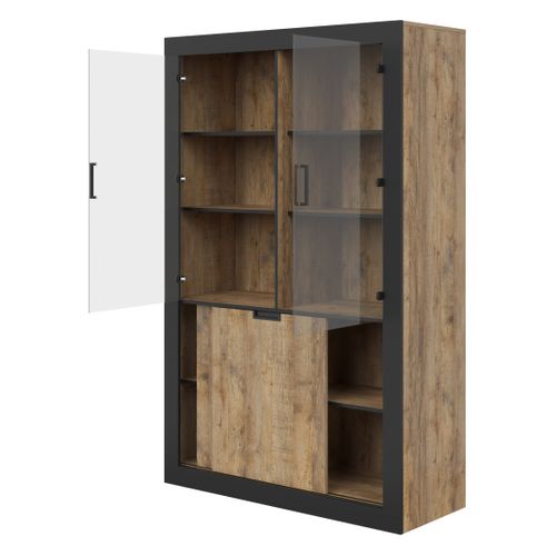 Vitrine Design Collection Meunier Coloris Chêne Samdal Et Noir Mat – 4 Portes