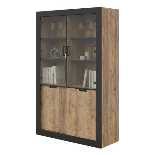 Vitrine Design Collection Meunier Coloris Chêne Samdal Et Noir Mat – 4 Portes