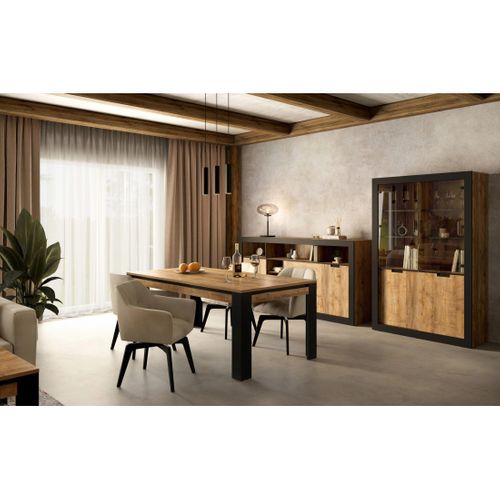 Vitrine Design Collection Meunier Coloris Chêne Samdal Et Noir Mat – 4 Portes