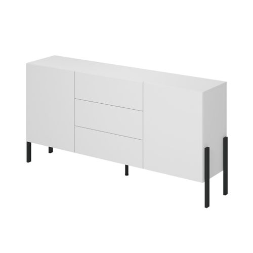 Buffet Salma 2 Portes et 3 Tiroirs Push-to-open – Blanc Super Matt et Noir Mat, 184×90×40 Cm