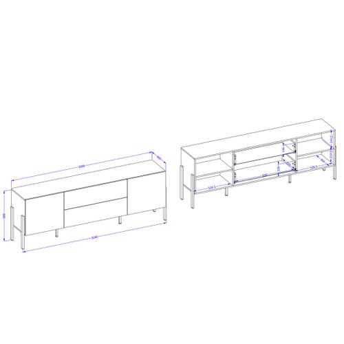 Meuble TV Salma – 2 Portes et 2 Tiroirs Push-to-open – Blanc Super Mat et Noir Mat