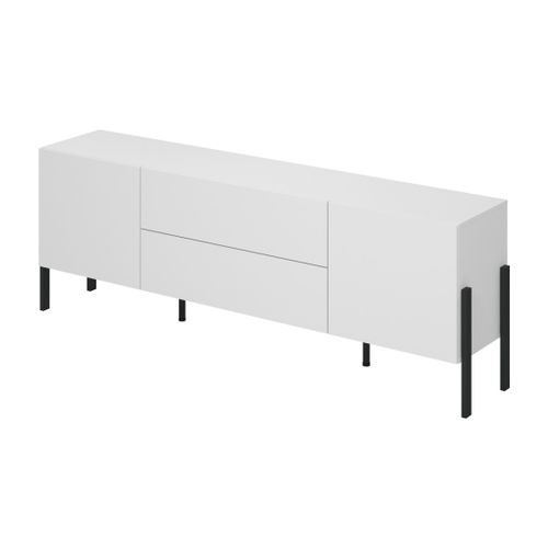 Meuble TV Salma – 2 Portes et 2 Tiroirs Push-to-open – Blanc Super Mat et Noir Mat