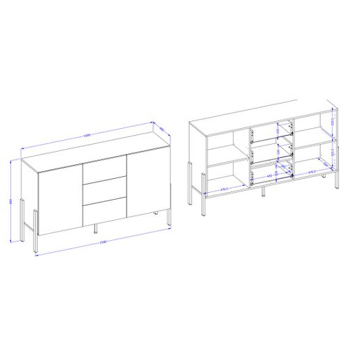 Buffet Design Collection Salma - 2 Portes et 3 Tiroirs – Blanc Super Mat et Noir Mat