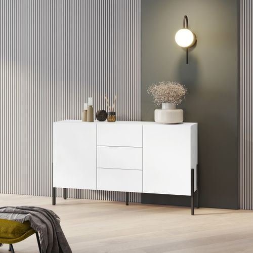 Buffet Design Collection Salma - 2 Portes et 3 Tiroirs – Blanc Super Mat et Noir Mat