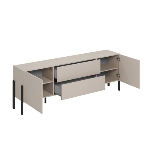 Meuble TV Salma – 2 Portes et 2 Tiroirs Push-to-open – Beige et Noir Mat, 207×70×40 Cm