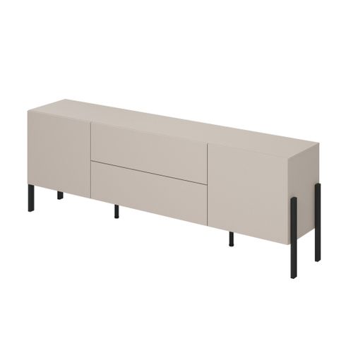 Meuble TV Salma – 2 Portes et 2 Tiroirs Push-to-open – Beige et Noir Mat, 207×70×40 Cm