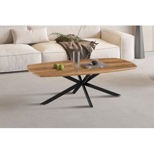Table Basse Tunis – Coloris Bois De Manguier – Table Basse Rectangulaire 130x70 Cm – Mdf et Métal –