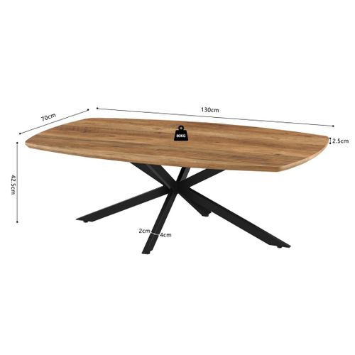 Table Basse Tunis – Coloris Bois De Manguier – Table Basse Rectangulaire 130x70 Cm – Mdf et Métal –