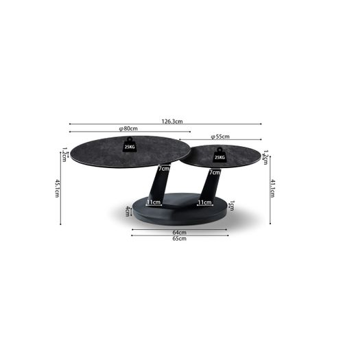 Table Basse Virello – Table Basse Ronde Ø80 Cm – Pierre Naturelle Gris Foncé et Métal – Design Conte