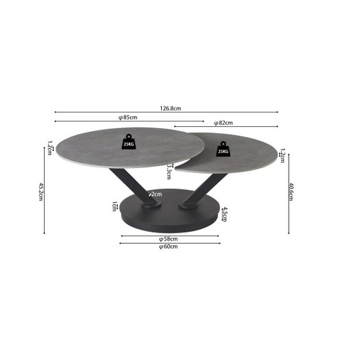 Table Basse Virello – Table Basse Ronde Ø85 Cm – Pierre Naturelle Gris Clair et Métal – Design Haut