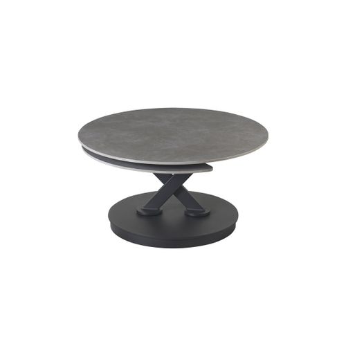Table Basse Virello – Table Basse Ronde Ø85 Cm – Pierre Naturelle Gris Clair et Métal – Design Haut