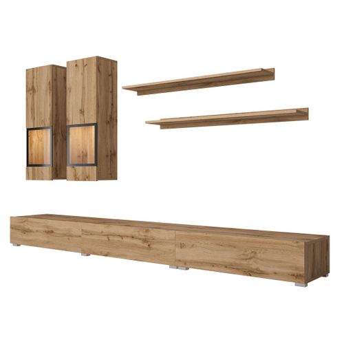 Ensemble Meubles De Salon Ramos – Chêne Doré Et Noir – LED Multicolore Intégrée – Style Contemporai