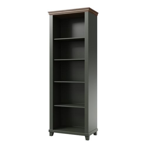Bibliothèque Assia Vert Foncé Et Bois 71 Cm - 5 Niches Ouvertes - Élégance Sobre Et Design
