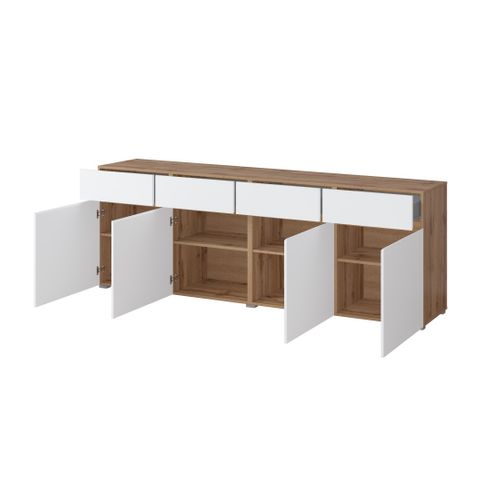 Buffet XL Havana – 225 Cm – 4 Portes Et 4 Tiroirs – Chêne Et Blanc – Design Moderne Sans Poignées