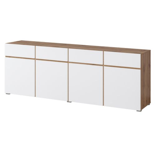 Buffet XL Havana – 225 Cm – 4 Portes Et 4 Tiroirs – Chêne Et Blanc – Design Moderne Sans Poignées