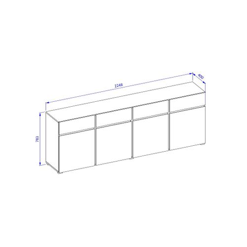 Buffet XL Havana – 225 Cm – 4 Portes Et 4 Tiroirs – Chêne Et Blanc – Design Moderne Sans Poignées