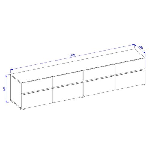 Meuble TV XL Havana – 225 Cm – 4 Portes Abattantes Et 4 Tiroirs – Chêne Et Blanc – Design Moderne