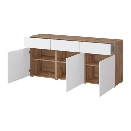 Buffet Havana – 180 Cm – 3 Portes Battantes Et 3 Tiroirs – Chêne Et Blanc – Design Contemporain
