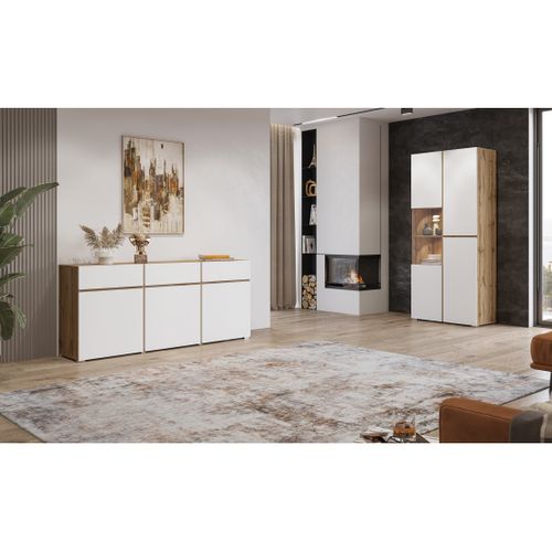Buffet Havana – 180 Cm – 3 Portes Battantes Et 3 Tiroirs – Chêne Et Blanc – Design Contemporain