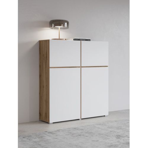 Buffet Haut Havana – 120cm – 4 Portes Battantes – Chêne Et Blanc – Design Minimaliste Et Moderne