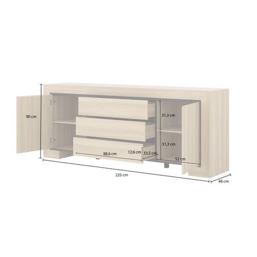 Buffet Collection Copa – 2 Portes Et 3 Tiroirs – 225x90x48 Cm – Chêne Élégant – Design Scandinave