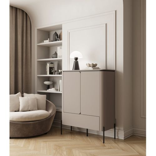 Buffet Haut Bella 2 Portes 1 Tiroir – Finition Congo Mat – Pieds Métal Noirs Élégants