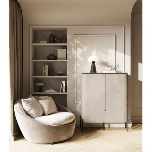 Buffet Haut Bella 2 Portes 1 Tiroir – Finition Congo Mat – Pieds Métal Noirs Élégants