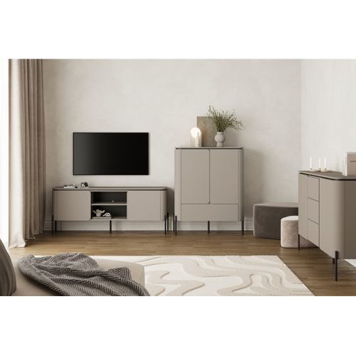 Buffet Haut Bella 2 Portes 1 Tiroir – Finition Congo Mat – Pieds Métal Noirs Élégants