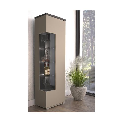 Vitrine 1 Porte Collection  Ness – Finition Congo et Anthracite – 10 Niches De Rangement – Sans LED