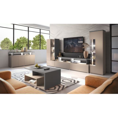 Vitrine 1 Porte Collection  Ness – Finition Congo et Anthracite – 10 Niches De Rangement – Sans LED