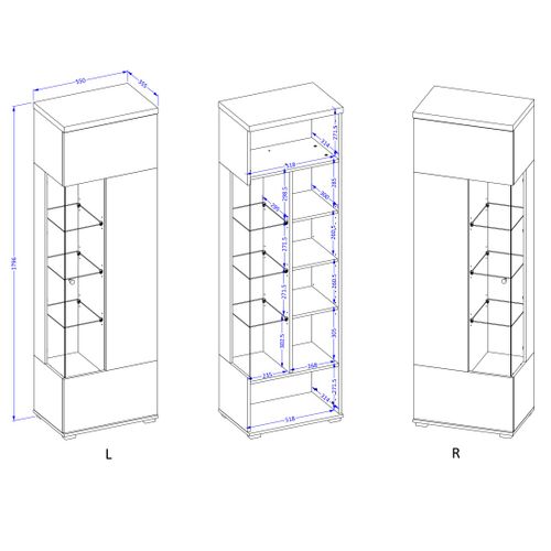 Vitrine 1 Porte Collection  Ness – Finition Congo et Anthracite – 10 Niches De Rangement – Sans LED