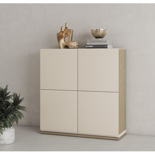 Buffet Haut Julia 4 Portes – Chêne Huilé Et Beige Cashmere Avec Éclairage LED Intégré – L 120 Cm
