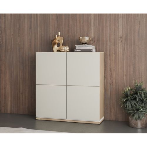 Buffet Haut Julia 4 Portes – Chêne Huilé Et Beige Cashmere Avec Éclairage LED Intégré – L 120 Cm