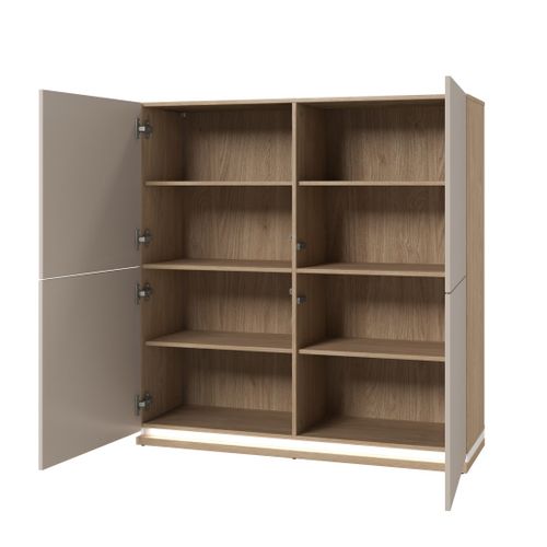 Ensemble Meubles Julia – Vitrines, Buffet Et Meuble TV – Chêne Huilé Et Beige Cashmere Avec LED
