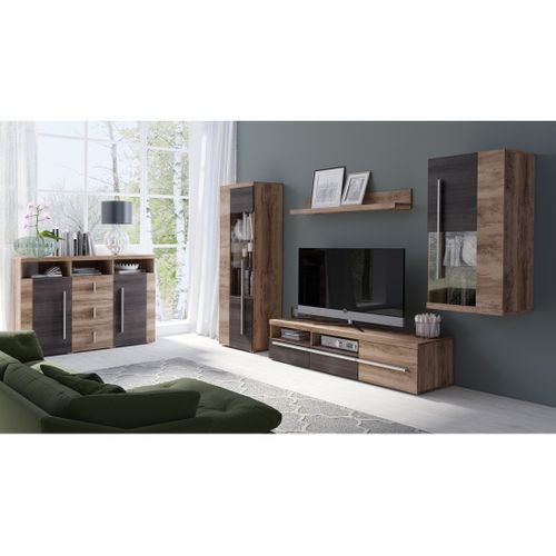 Buffet Brazza 4 Portes – Grand Rangement Noyer Satin – Niches Décoratives – 182 Cm