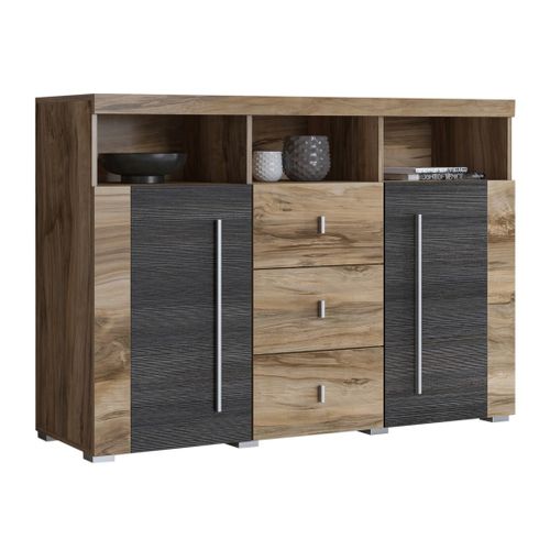 Buffet Brazza 4 Portes – Grand Rangement Noyer Satin – Niches Décoratives – 182 Cm