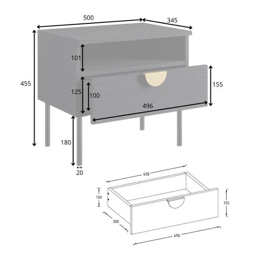 Lot De 2 Tables De Chevet Mondo – Noir Structuré Et Doré – 1 Tiroir + Niche – Style Moderne Chic