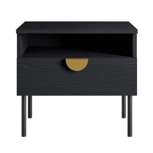 Lot De 2 Tables De Chevet Mondo – Noir Structuré Et Doré – 1 Tiroir + Niche – Style Moderne Chic