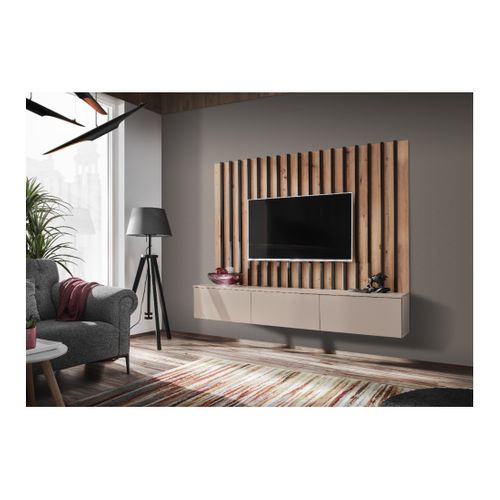 Composition Murale Tashya – Meuble TV Et Panneau Mural – Chêne Artisan Et Cachemire