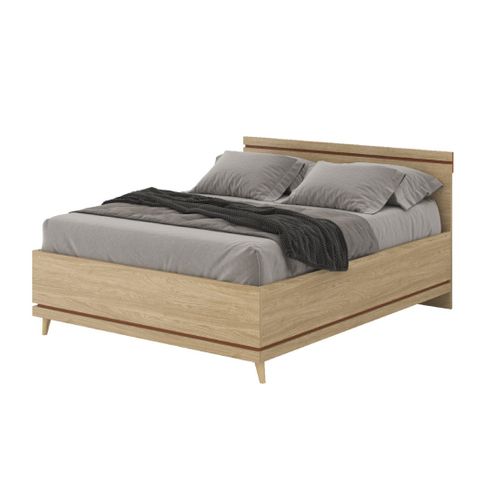 Lit Noki – 160x200 Cm Chêne Clair Et Moka – Style Scandinave Sans Sommier