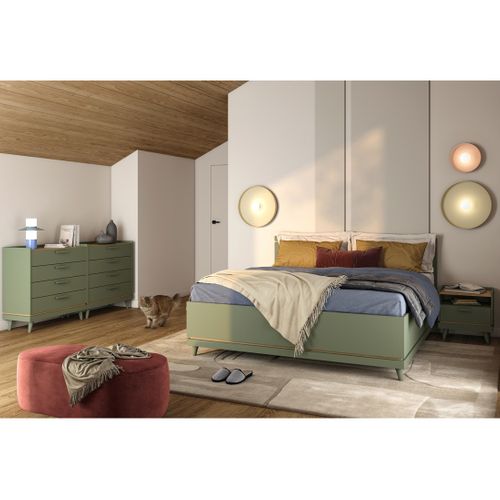 Lit Noki – 180x200 Cm Vert Et Bois – Style Scandinave