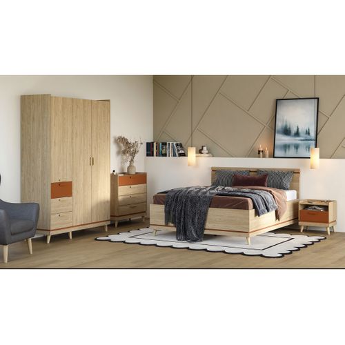 Lit Noki – 180x200 Cm Chêne Clair Et Moka – Style Scandinave Sans Sommier