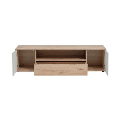 Meuble TV Erina – 2 Portes Et 1 Tiroir – Chêne Clair Et Beige – 160 Cm