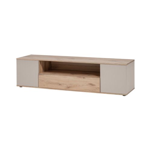 Meuble TV Erina – 2 Portes Et 1 Tiroir – Chêne Clair Et Beige – 160 Cm