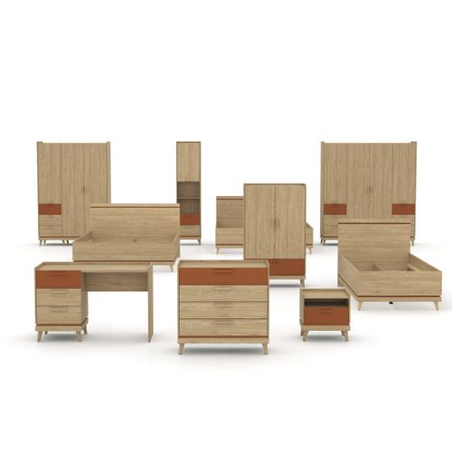 Lit Avec Sommier Noki – 180x200 Cm Chêne Clair Et Moka – Style Scandinave