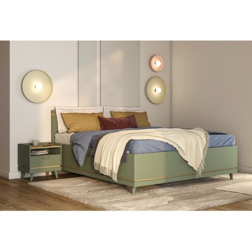 Lit Avec Sommier Noki – 180x200 Cm Vert Et Bois – Style Scandinave