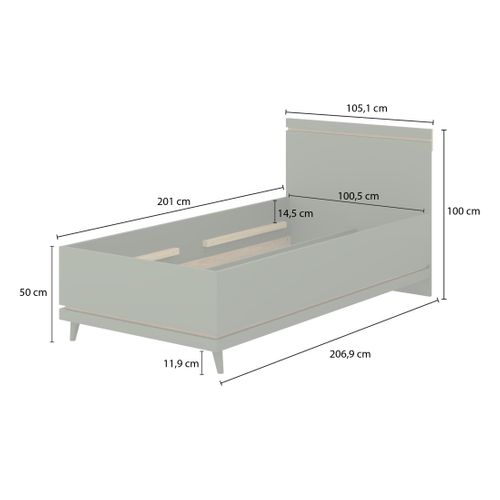 Lit Enfant + Sommier Noki – 100x200 Cm Vert Et Bois – Style Scandinave