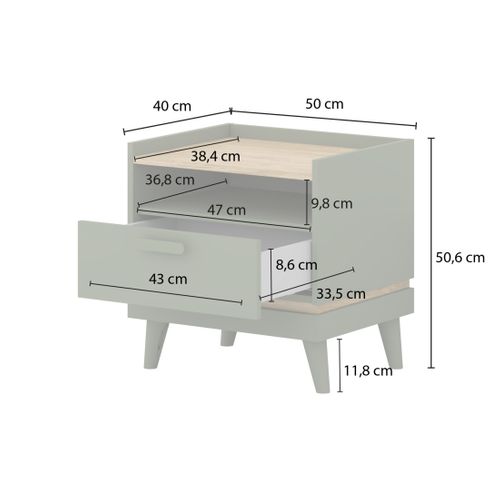 Table De Chevet Noki – Vert Et Bois – 1 Tiroir Style Scandinave