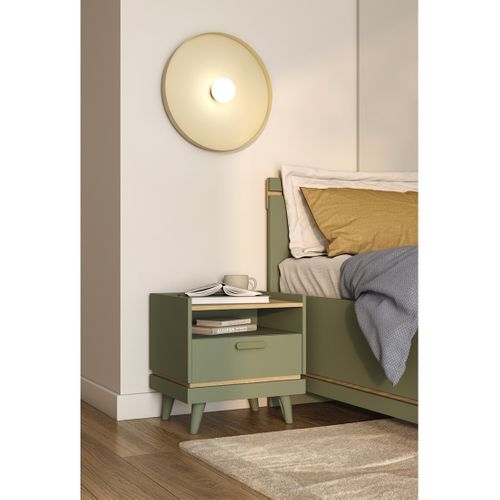 Table De Chevet Noki – Vert Et Bois – 1 Tiroir Style Scandinave