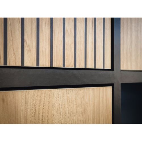 Buffet Criss – 2 Portes, 2 Tiroirs, LED – Chêne Clair Et Noir